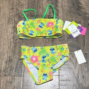 NWT Disney Yellow & Green Stitch Tropical Girls Bikini Set